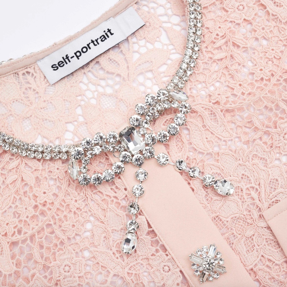 self-portrait Pink Lace Diamante Bow Midi Dress Size: US8 - MSRP $615 - NWT - Picture 5 of 8